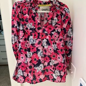 Chufy navy and pink long sleeve blouse